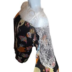 Sheer Cat Design Lace Blouse Xl NWT